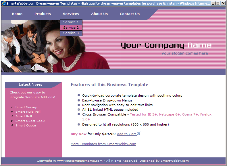 Dreamweaver Template 84 [Business] - Actual Size Screenshot for 800px screen width