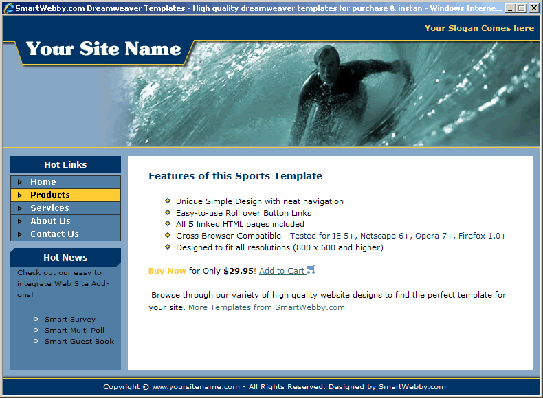 Dreamweaver Template 88 [Sports] - Actual Size Screenshot for 800px screen width