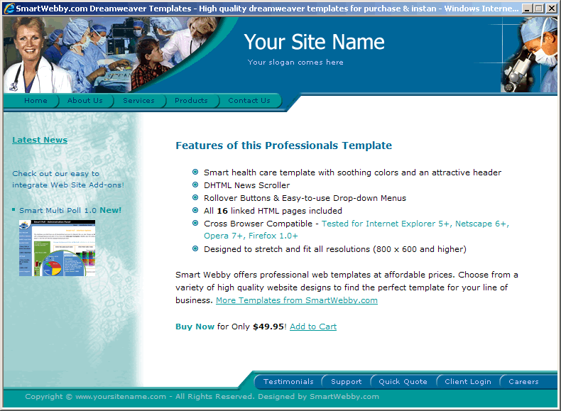 Dreamweaver Template 8 [Health/Medical Professionals] - Actual Size Screenshot for 800px screen width
