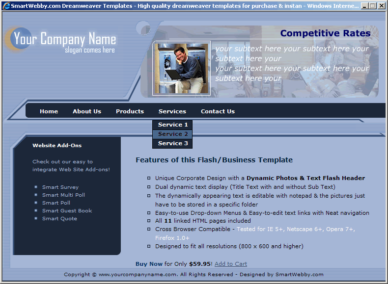Dreamweaver Template 91 [Flash/Business] - Actual Size Screenshot for 800px screen width