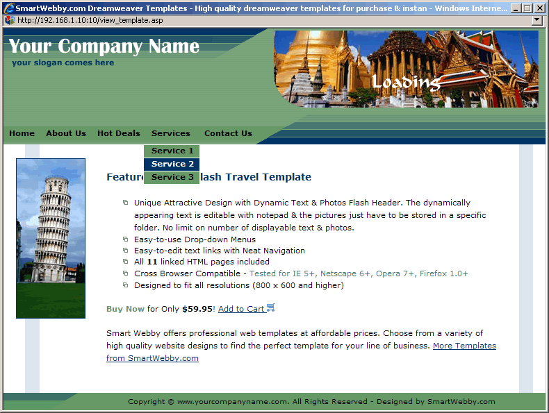 Dreamweaver Template 97 [Flash/Travel] - Actual Size Screenshot for 800px screen width
