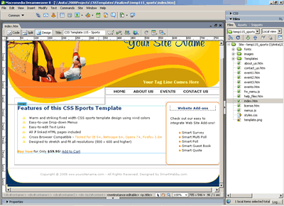 CSS Template 115 [Sports] - Adobe Dreamweaver View