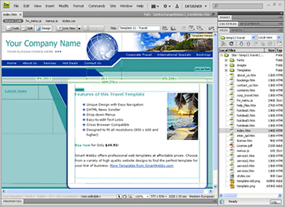 Template 11 [Travel] - Adobe Dreamweaver View