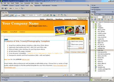 CSS Template 122 [Travel/Photography] - Adobe Dreamweaver View