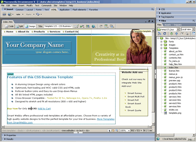 CSS Template 123 [Business] - Adobe Dreamweaver View