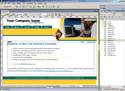 CSS Template 129 [Business] - Adobe Dreamweaver View