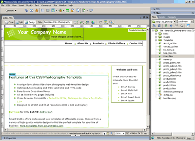 Template 136 [Photography] - Adobe Dreamweaver View