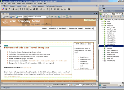 CSS Template 136 [Travel] - Adobe Dreamweaver View