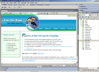 CSS Template 140 [Sports] - Adobe Dreamweaver View