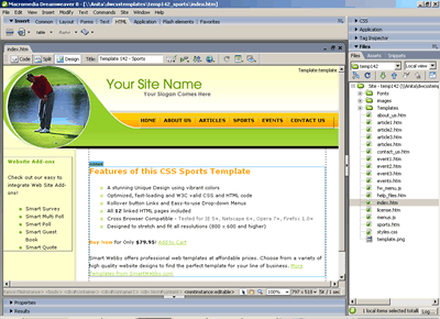CSS Template 142 [Sports] - Adobe Dreamweaver View