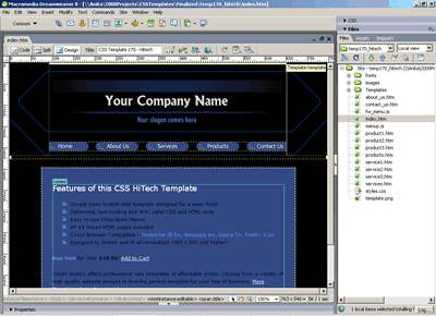 Template 170 [HiTech] - Adobe Dreamweaver View