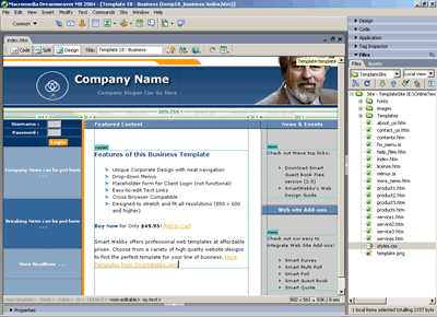  Template 18 [Business] - Adobe Dreamweaver View