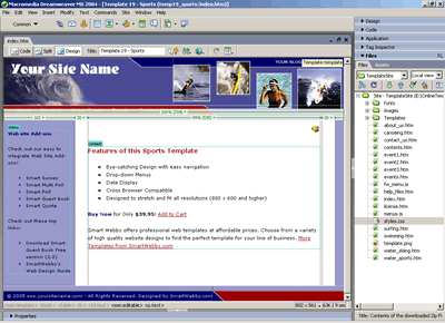  Template 19 [Sports] - Adobe Dreamweaver View