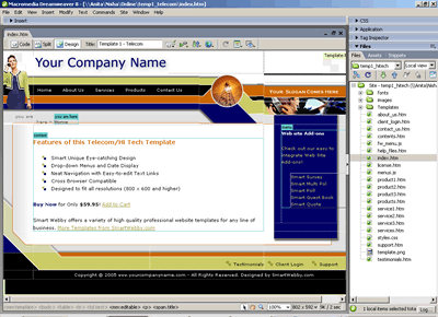 Template 1 [Hi-Tech/Telecom] - Adobe Dreamweaver View
