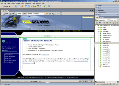 Template 37 [Sports] - Adobe Dreamweaver View