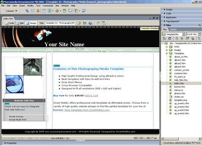 Template 43 [Photography] - Adobe Dreamweaver View