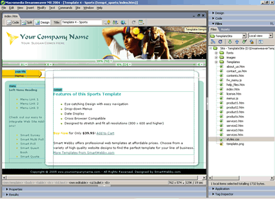 Template 4 [Sports] - Adobe Dreamweaver View