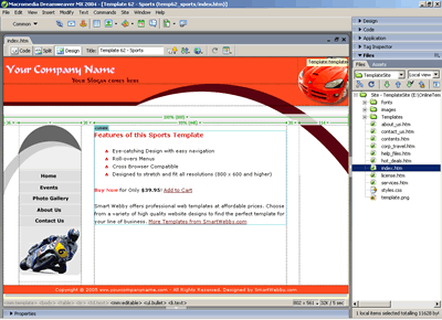 Template 62 [Sports] - Adobe Dreamweaver View