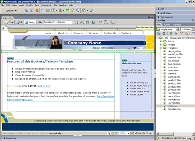Template 71 [Business/Telecom] - Adobe Dreamweaver View