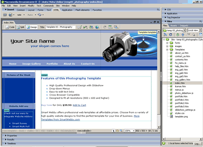 Template 83 [Photography] - Adobe Dreamweaver View