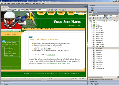 Template 89 [Sports] - Adobe Dreamweaver View