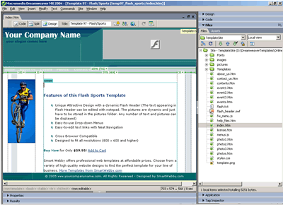 Template 97 [Flash/Sports] - Adobe Dreamweaver View