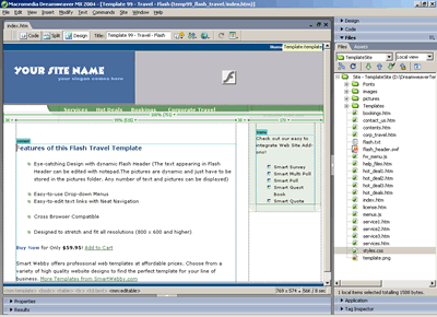  Template 99 [Flash/Travel] - Adobe Dreamweaver View