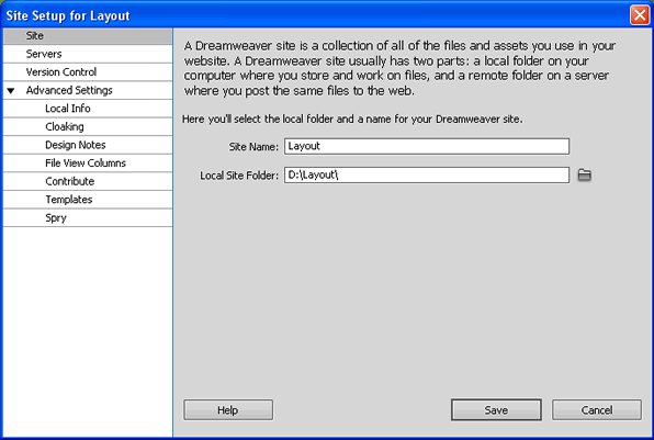 Site Definition for Layout