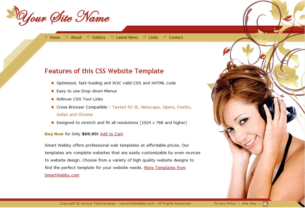 Dreamweaver Template 1121 [Personal/General] - Actual Size Screenshot for 1024px screen width