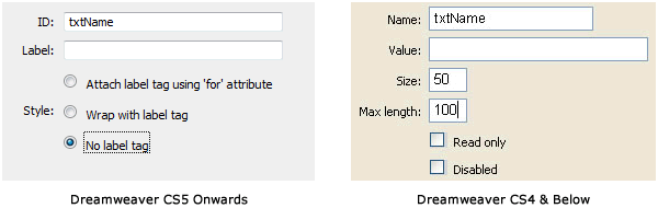 Dreamweaver textfield